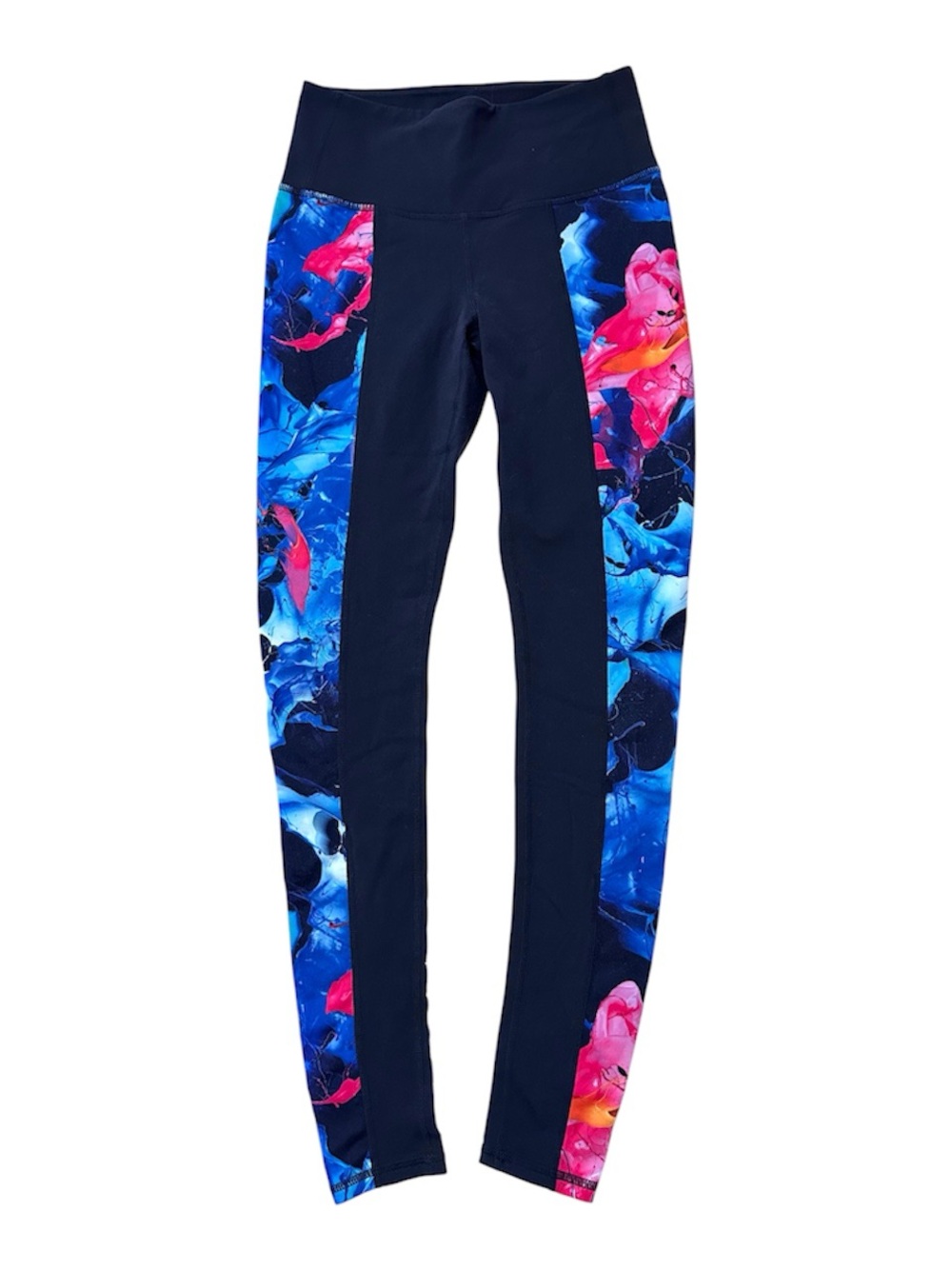 Athleta Navy Leggings with Blue and Pink Floral Panels
